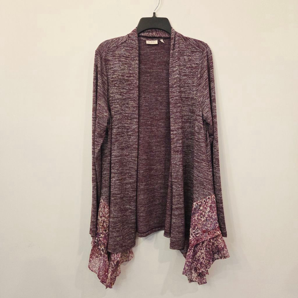 LOGO Lori Goldstein Purple & White Cardigan size Medium